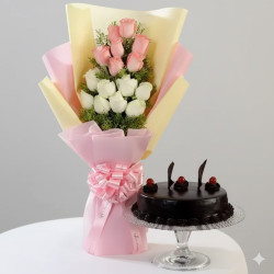 Pink & White Roses & Truffle Cake 1/2 Kg