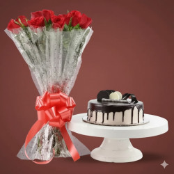 Red Roses And Chocolate Cake Combo Standard 