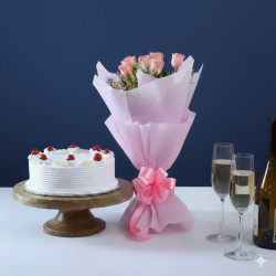 Elegant Wishes 6 Pink Roses with Cake 1/2 Kg
