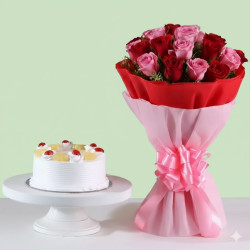Pink N Red Roses & Pineapple Cake Combo 