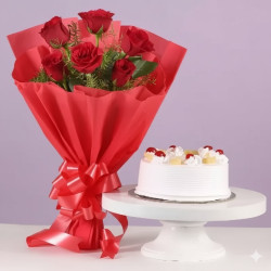  Red Roses & Pineapple Cake Combo 