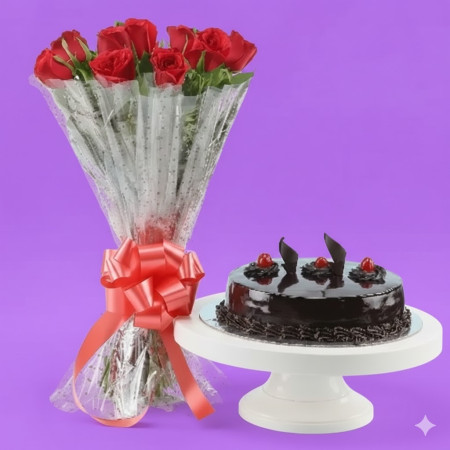 Red Roses With Truffle Cake Standard 